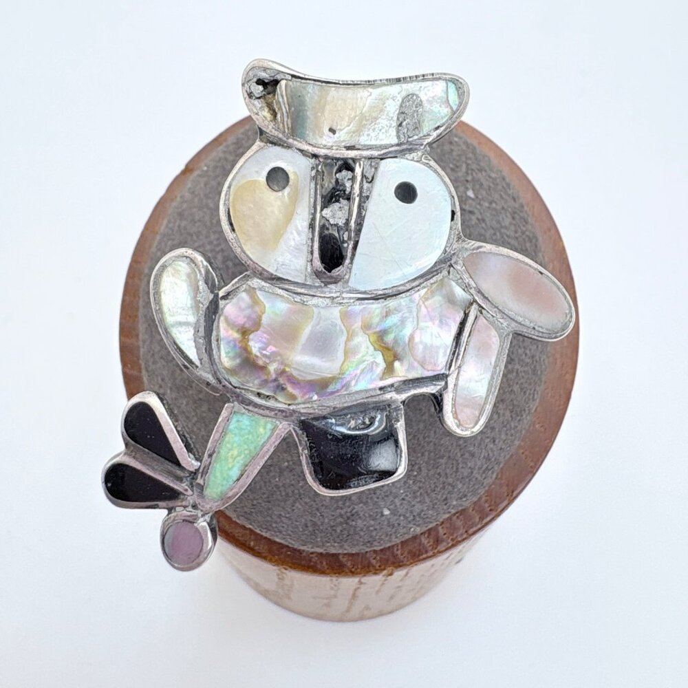 VTG Sterling Silver 925 Multi-Gemstone Owl Design Statement Ring Size 6.5